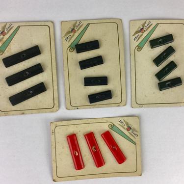 Vintage 1940s Plastic Buttons 4 Sets Deadstock red, black, green, navy 
