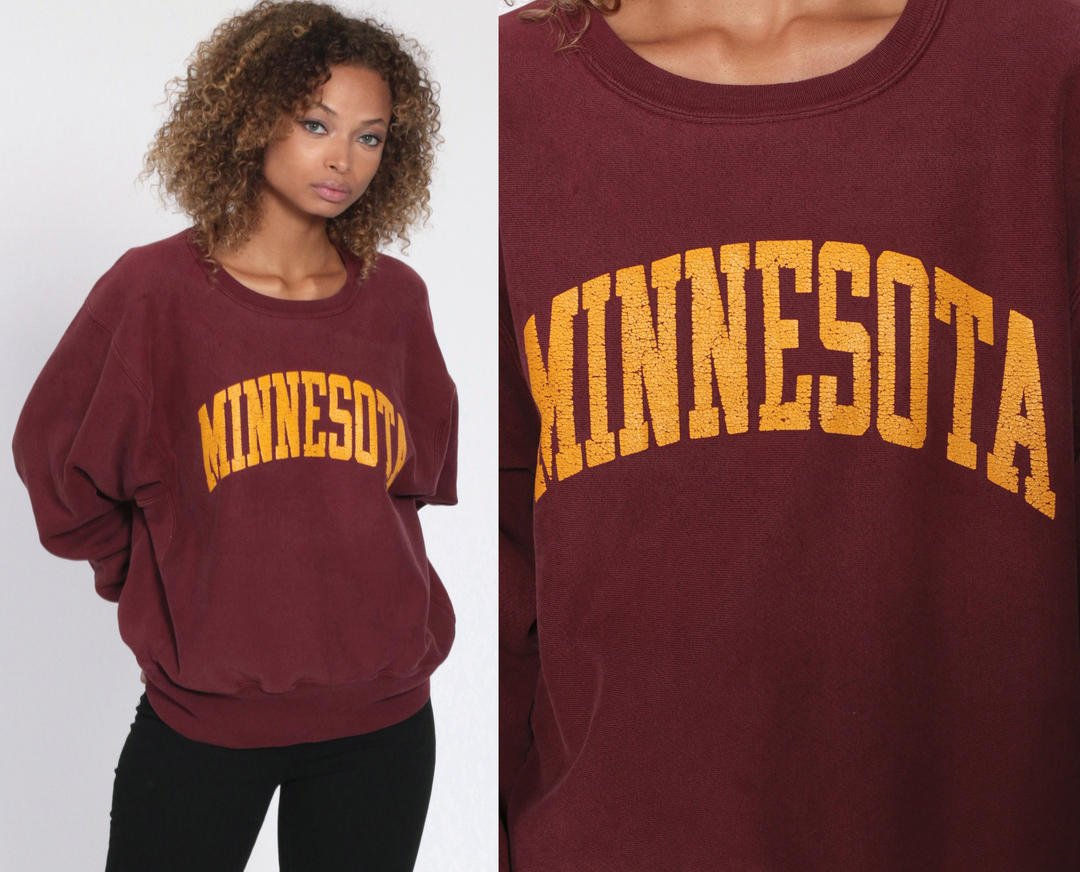 Vintage Champions RW University Of Minnesota Burgundy Hoodie Sweatshirt Sz MedLrg