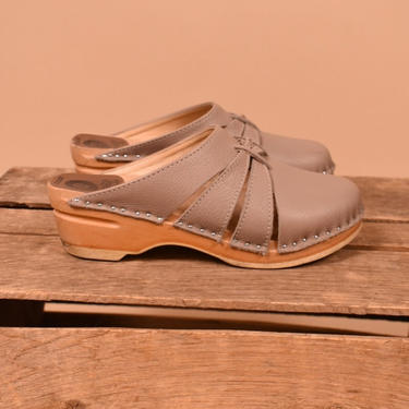 Taupe Leather Clogs By Troentorps, 37