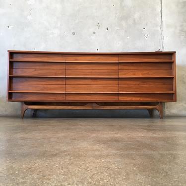 1950's Mid Century Low Boy 9 Drawer Walnut Dresser by Young Manufacturing Co.
