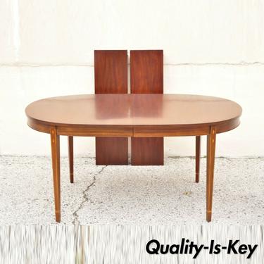 Henkel Harris Oval Mahogany Dining Room Table with Inlaid Legs and Two Leaves