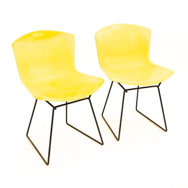 Knoll Mid Century Yellow Fiberglass Side Chair - Pair - mcm 