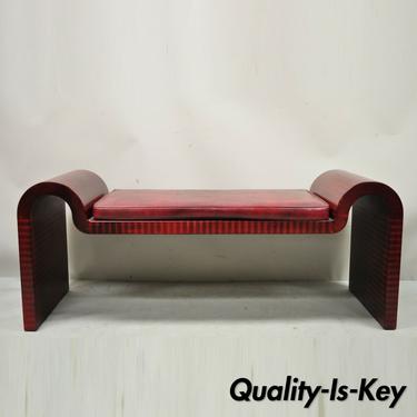 Karl Springer Red Leather Art Deco Sculptural Waterfall Bench Mid Century Modern