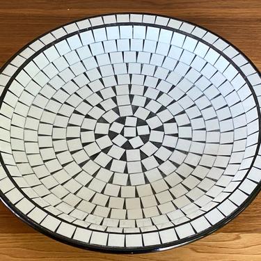 MCM Danish Black White Mosaic Glass Display Bowl Plate 