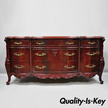 Antique Flame Mahogany Long Triple Dresser Serpentine Carved "Swan" French Style