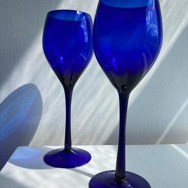 Cobalt Blue Long Stemmed Wine Glasses 