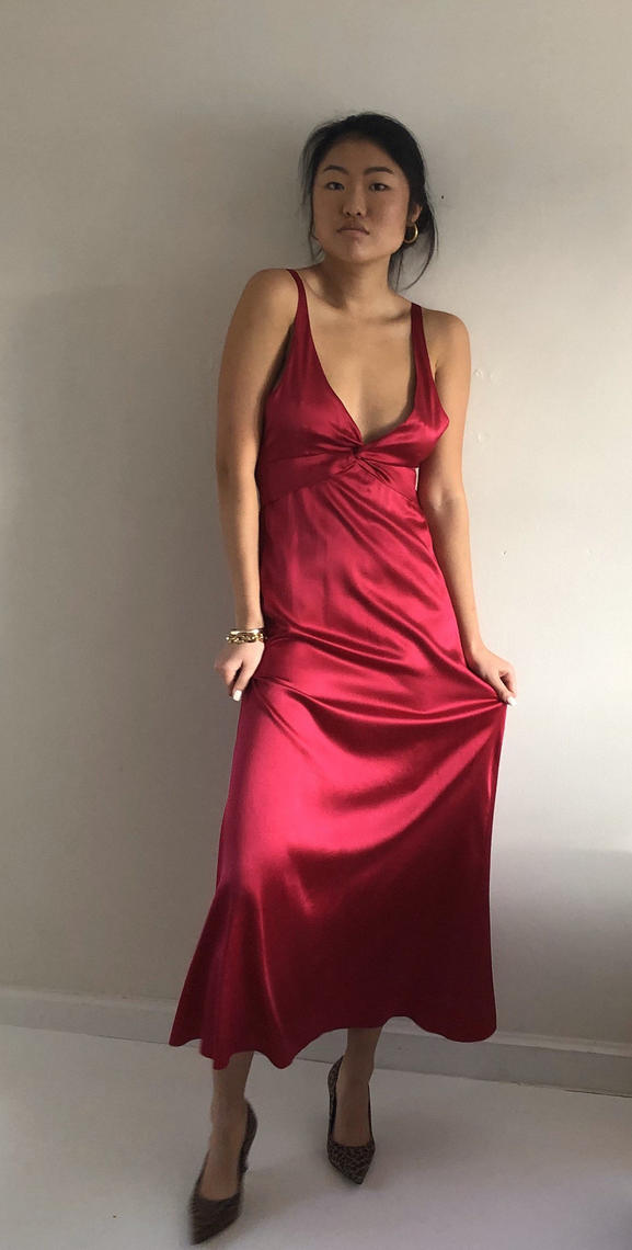 90s silk charmeuse long slip dress / vintage red liquid stretch | Recap ...