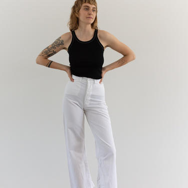 Vintage 25 26 Waist White Sailor Pant | High Rise Button Fly Cotton Trousers | Navy Pants | WS021 