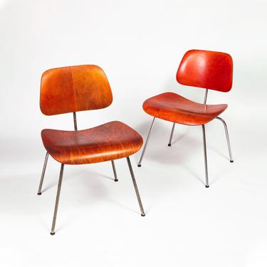 Pair of Early Eames for Herman Miller Red Aniline DCM 