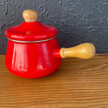 Enamel Red Pot with Wood Handle