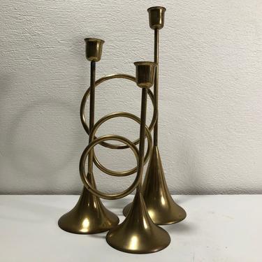 Modernist Brass Candle Holder Mid Century Modern 
