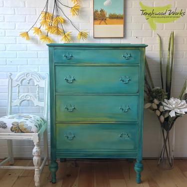 Technicolor Dreamcoat Dresser in Turquoise, Gold and Green