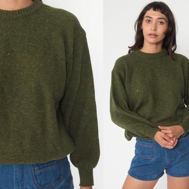 Olive Green Sweater United Colors of Benetton Sweater 80s Slouchy Knit Pullover Jumper 90s Vintage Small Medium 