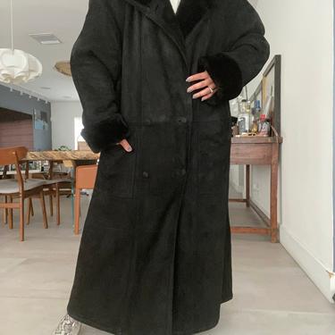 vintage minimalist shawl collar sheepskin  leather double breasted essential coat 
