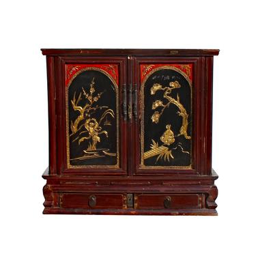 Chinese Vintage Fujian Golden Carving Low Table Cabinet cs5860E 