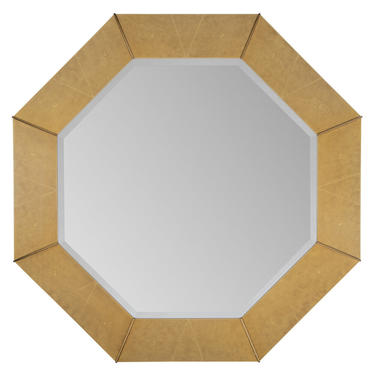 Karl Springer Octagonal Mirror in Shagreen Lacquer with Brass Accents 1980s
