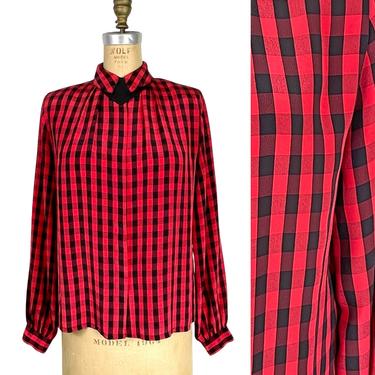 1980s red and black check blouse by Nicola - size s-m 