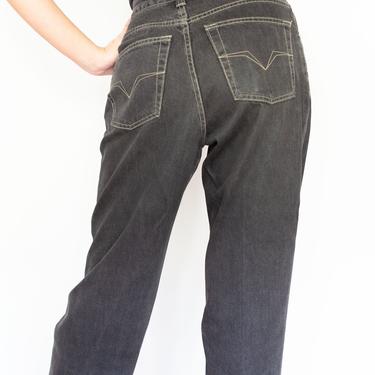 VERSACE Black + White Contrast Stitch Boyfriend Jeans sz 28 29 Bootcut Versace Jeans Couture Denim Y2K Logo Medusa 