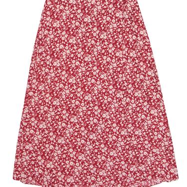 Reformation - Red &amp; White Floral Print &quot;Betty&quot; Midi Wrap Skirt Sz 2