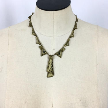 Vintage 30s necklace | Vintage gold metal embossed deco necklace | 1930s black gold deco necklace 