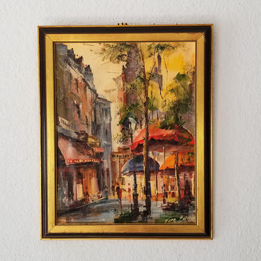 60's Vintage French Cityscape Oil Painting . 