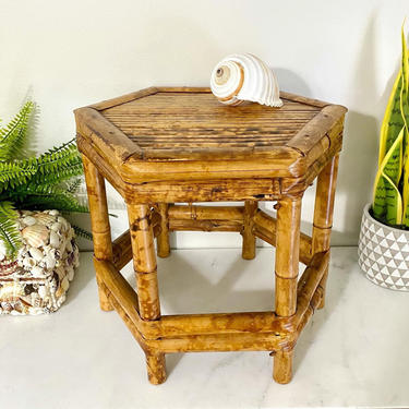 Vintage Bamboo Stool, Plant Stand, Side Table 