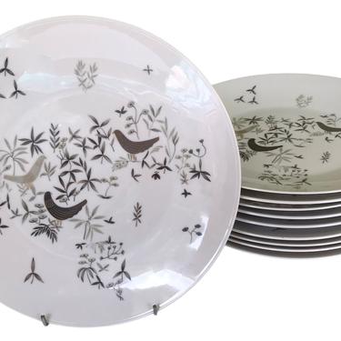 Mid Century Raymond Loewy Birds on Trees Pattern Dinner Plates for Rosenthal Germany 1960s