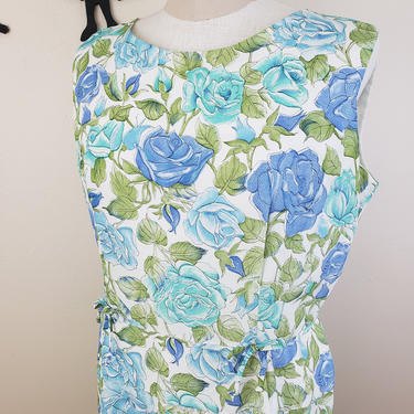 Vintage 1950's Rose Print Dress / 50s Plus Size Floral Wiggle Dress XL 