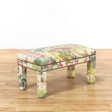 Upholstered Asian Green & Pink Bench