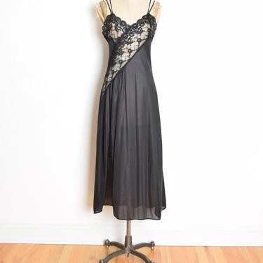 vintage 80s nightgown Frederick's of Hollywood black sheer lace lingerie XS clothing 