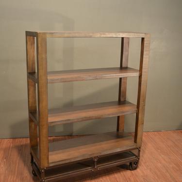 Industrial Style Rustic Solid Wood Bookshelf on Wheels 