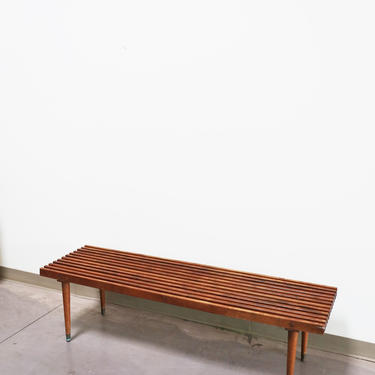 Vintage Mid Century Modern Slatted Bench with Tapered Legs 