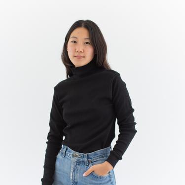 Vintage Black Turtleneck Shirt | Thermal Layer top | 100% Cotton Made in USA | Overdye | S | BT005 