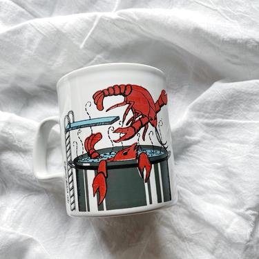 Vintage Kiln Craft Crawfish Swimming Coffee Mug | Vintage Coffee Cup | Louisiana | June Sobel 1981 