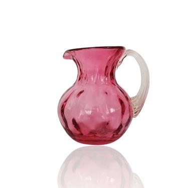 Vintage Cranberry Glass Pitcher / Pink Glass Mini Pitcher / Collectible Pilgrim Glass / Decorative Mouth Blown Pink Art Glass Creamer Cruet 
