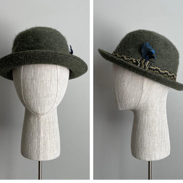 Vintage 50s Green Wool Derby Bowler Hat 
