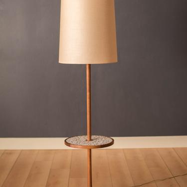 Vintage Martz Walnut Floor Lamp with Tile Side Table 