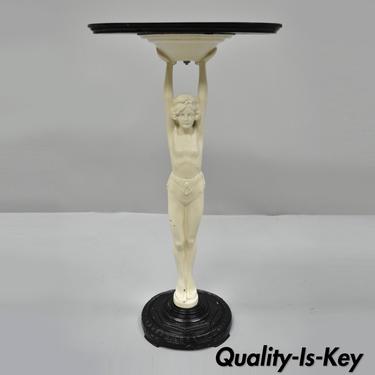 Everlite Figural Female Nude Art Deco Metal Smoking Stand Ashtray Side Table