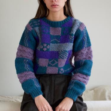 shetland wool patchwork cableknit pullover sweater 