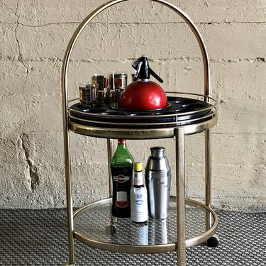 Mid Century - 1970s Brass &amp; Glass Round Bar Cart