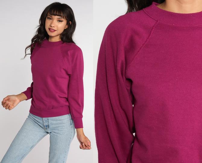 Purple Crewneck Sweatshirt 80s Sweatshirt Raglan Sleeve Purple Plain Shirt Slouchy 1980s Vintage Sweat Shirt Extra Small xs 
