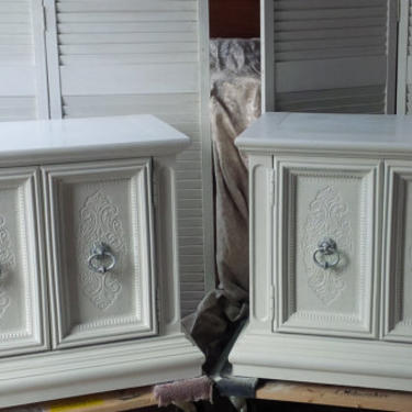 Nightstands PAIR Accent Cabinets / Vintage Wood Bedside Tables Poppy Cottage Custom PAINT to ORDER  Painted Furniture 