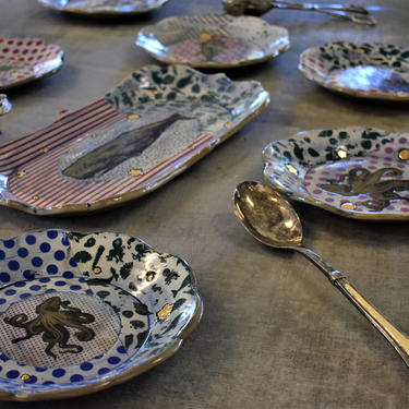 decorative plate, Crustaceans,Sealife pottery,  Ceramic plate, dessert plate, pottery plate set 
