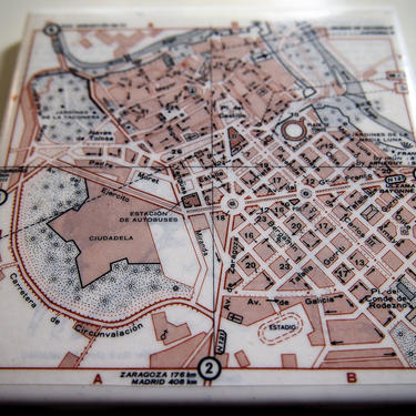 1974 Pamplona Spain Map Handmade Repurposed Map Coaster - Ceramic Tile - Repurposed 1970s Michelin Green Guide One of a Kind Drink Coasters 