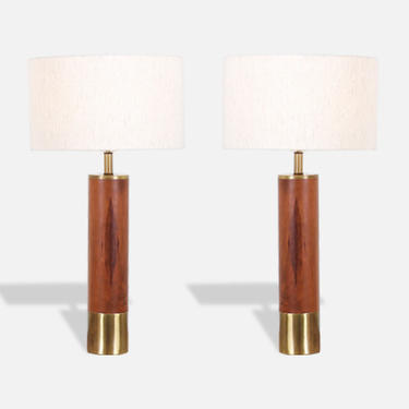 Gerald Thurston Brass & Walnut Table Lamps for Lightolier Co.