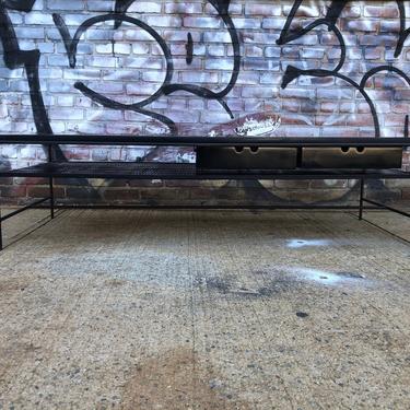 RARE Mid century paul mccobb coffee side table bench 60&amp;quot; maple black Lacquer finish iron base 2 drawer 