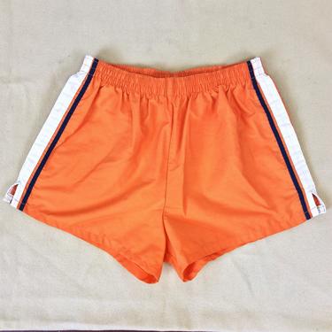 Size L Vintage 1970s Men’s California Shores Orange with Stripes Single Pocket Shorts Bathing Suit 