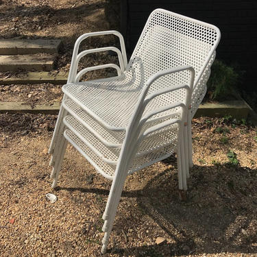 Set of Four Vintage Mid-Century Perforated Metal EmU Knoll Patio Chairs Post Modern 