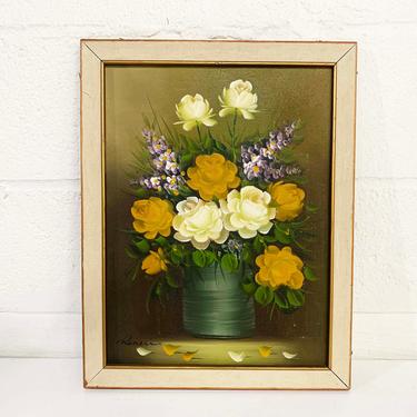 Vintage Framed Floral Original Painting Art Wildflowers Flower Wood Frame Painted 3D Amateur Painter Hobbyist Hobby Wall Decor 