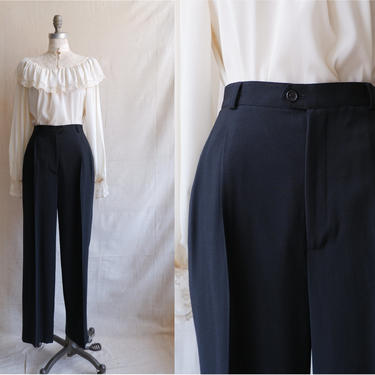 Vintage Ralph Lauren Black Trousers/ High Waisted Pleated Wool Pants/ Size 31 Medium 